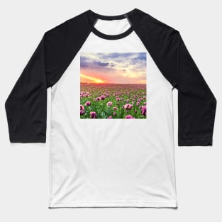 Sunset Fields of Purple Tulip Flowers Baseball T-Shirt